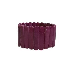 Purple Coated Faux Abalone Rectangle Slats Stretchy Elastic Statement Bracelet